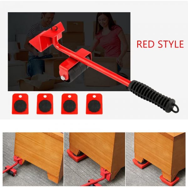 5-Piece Furniture Lifter Transport Tools Set Red/Black