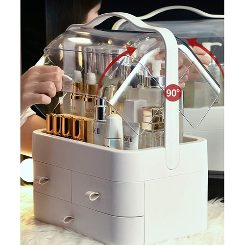 Makeup Organizer With Dustproof Lid White_Clear-4
