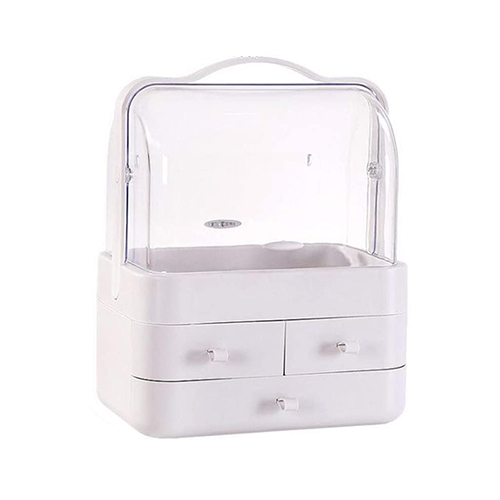 Makeup Organizer With Dustproof Lid White_Clear-7