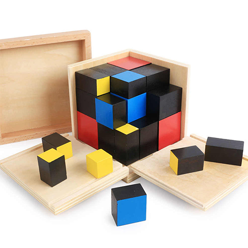 Wooden Trinomial Cube Toys Math Learning Educational Cube Box
